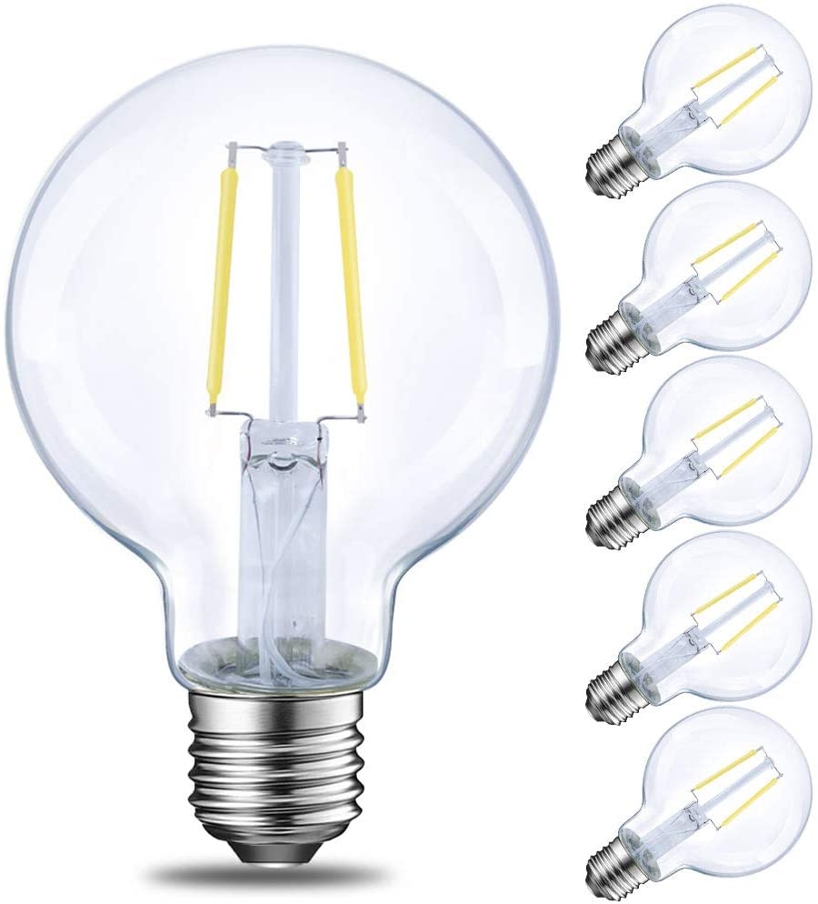 G25 LED Globe Edison Light Bulb, E26 Standard Base, 6 Pack