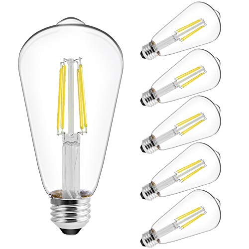 Vintage LED Edison Bulbs, 60 W, ST64 LED Filament Bulbs, CRI 95+, Non-Dimmable, E26 , UL Listed, 6 Pack